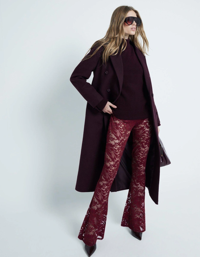 Lace Boot Flare Trousers - Dark Red