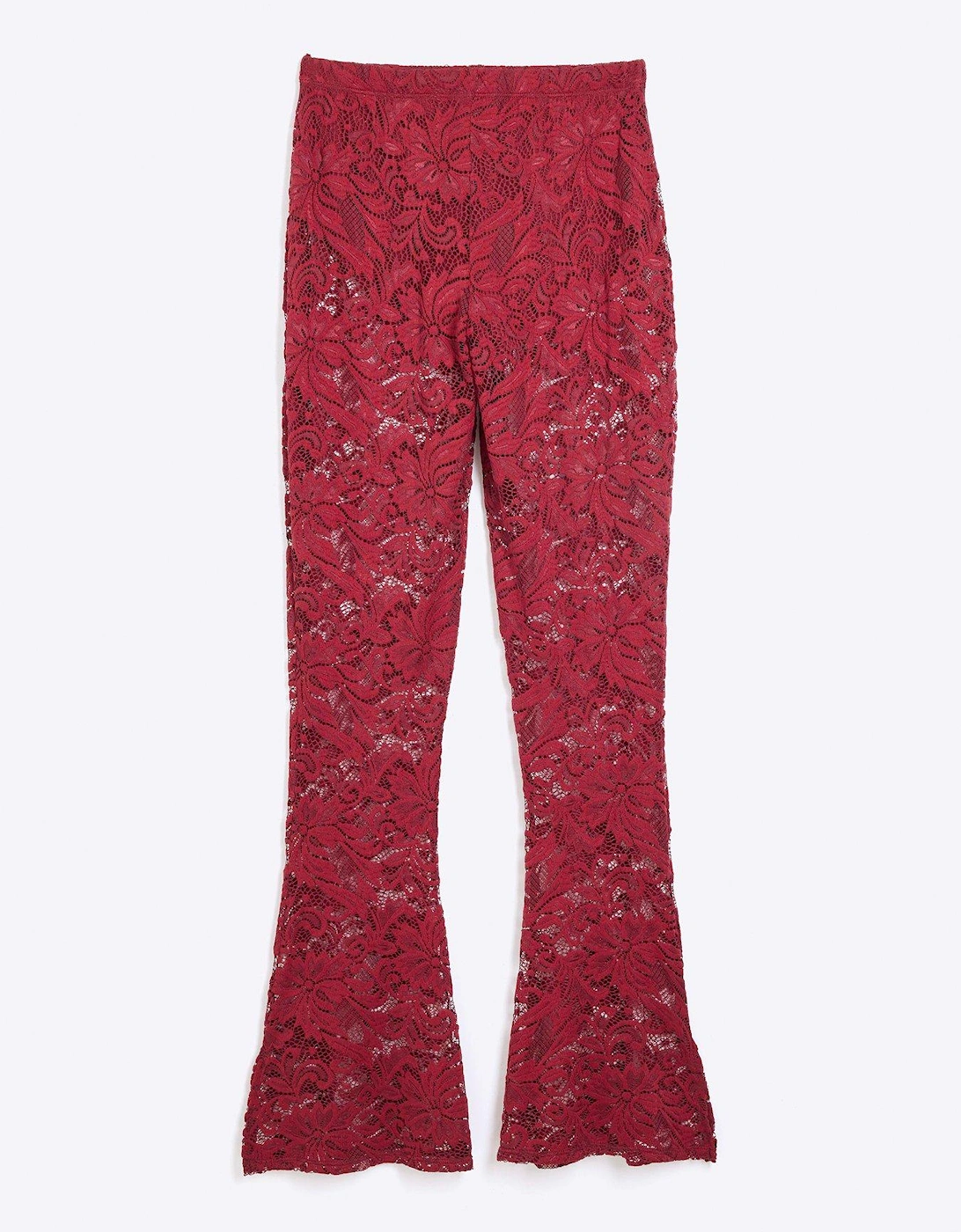 Lace Boot Flare Trousers - Dark Red