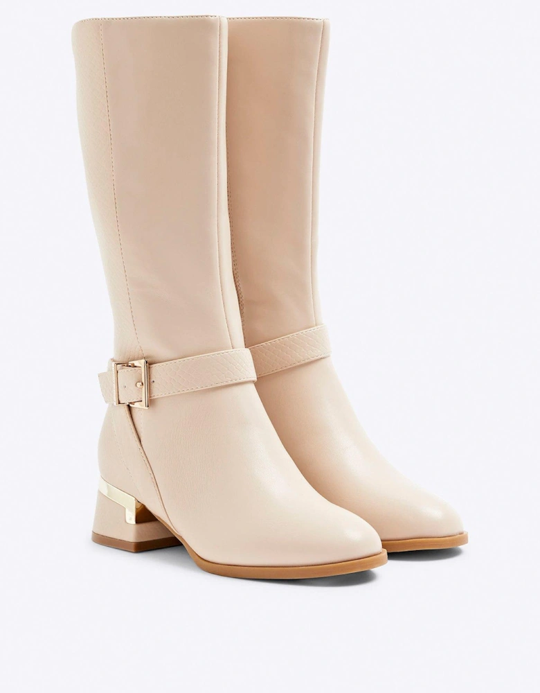 Older Girl Heeled Knee High Boots - Cream