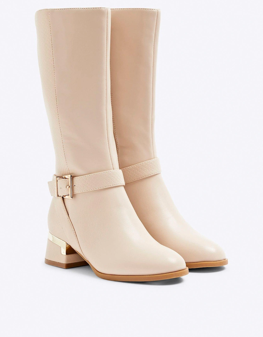 Older Girl Heeled Knee High Boots - Cream