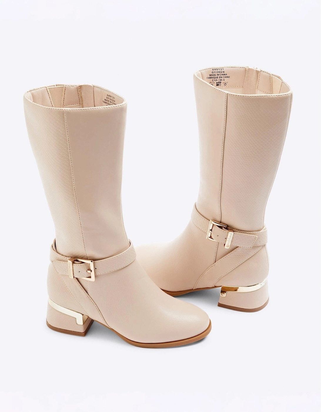 Older Girl Heeled Knee High Boots - Cream