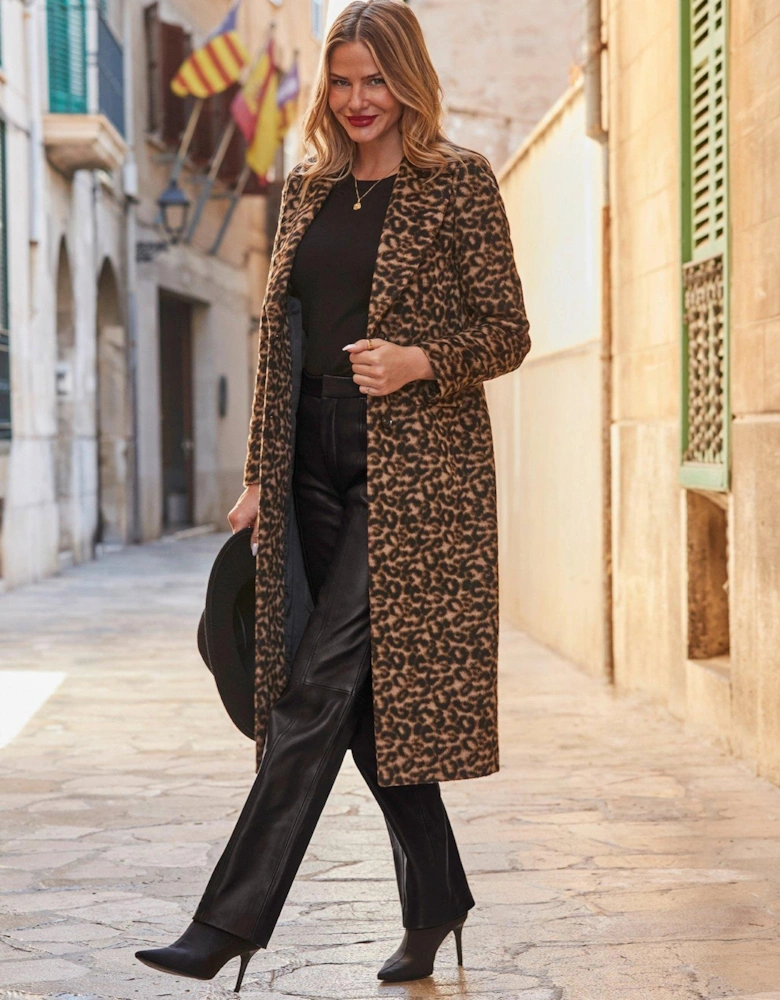 Leopard Print Longline Formal Coat - Multi