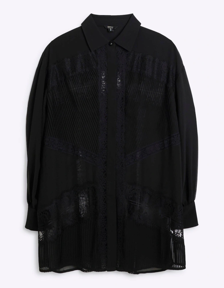 Lace Chiffon Oversized Shirt - Black