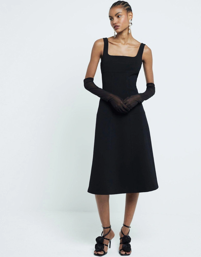 Tailored Seamed Midi Dress - Black