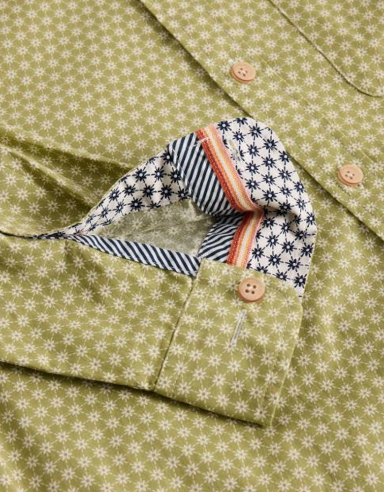 Men's Mini Flower Printed Shirt Green Print