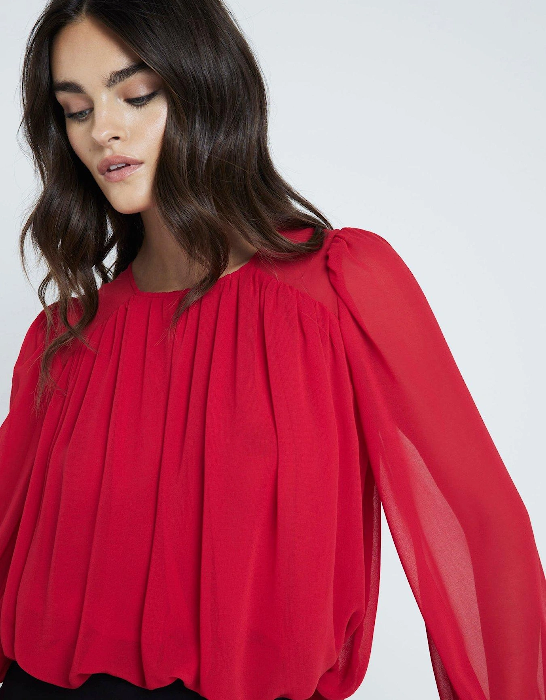 Volume Gathered Bubble Blouse - Red