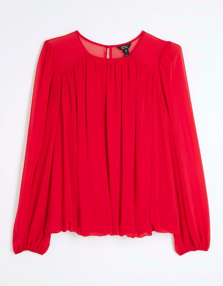 Volume Gathered Bubble Blouse - Red