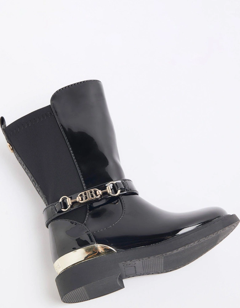 Patent Knee High Boots - Black