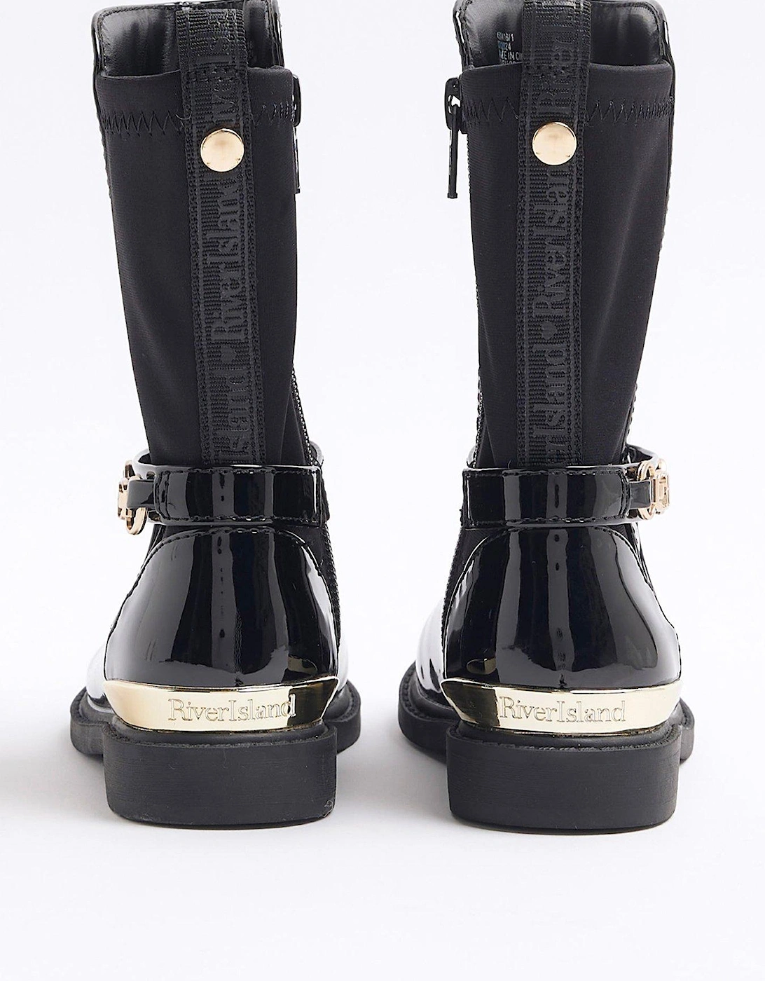 Patent Knee High Boots - Black