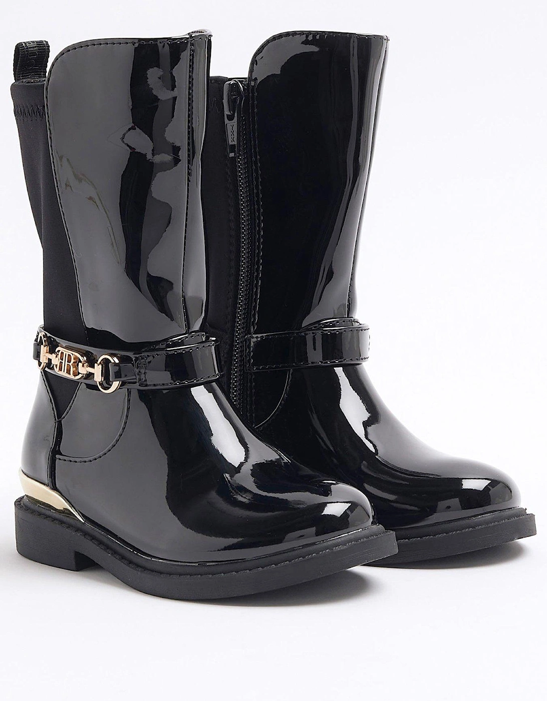 Patent Knee High Boots - Black