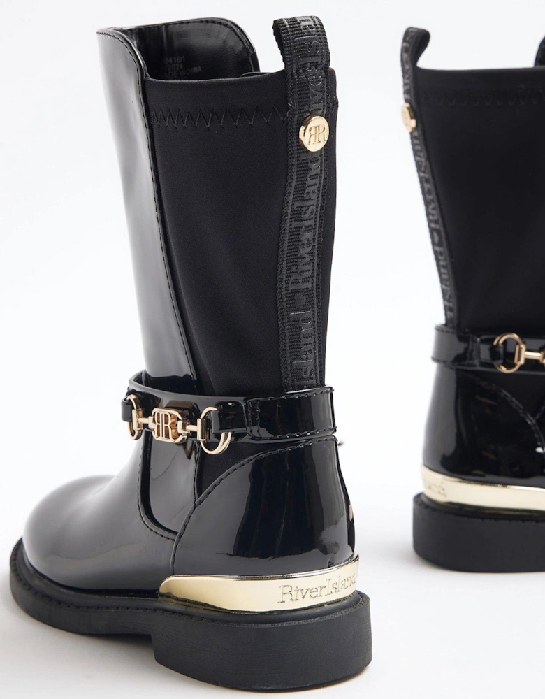 Patent Knee High Boots - Black