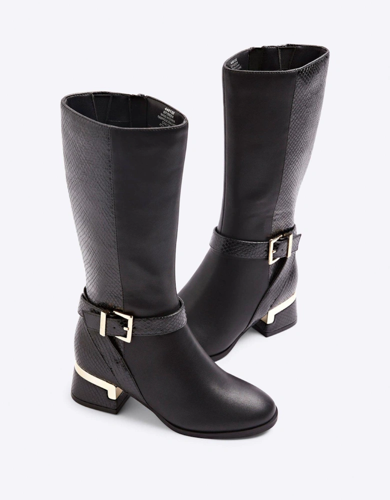 Older Girl Heeled Knee High Boots - Black