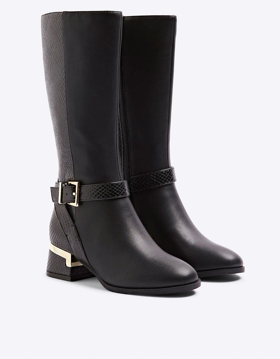 Older Girl Heeled Knee High Boots - Black