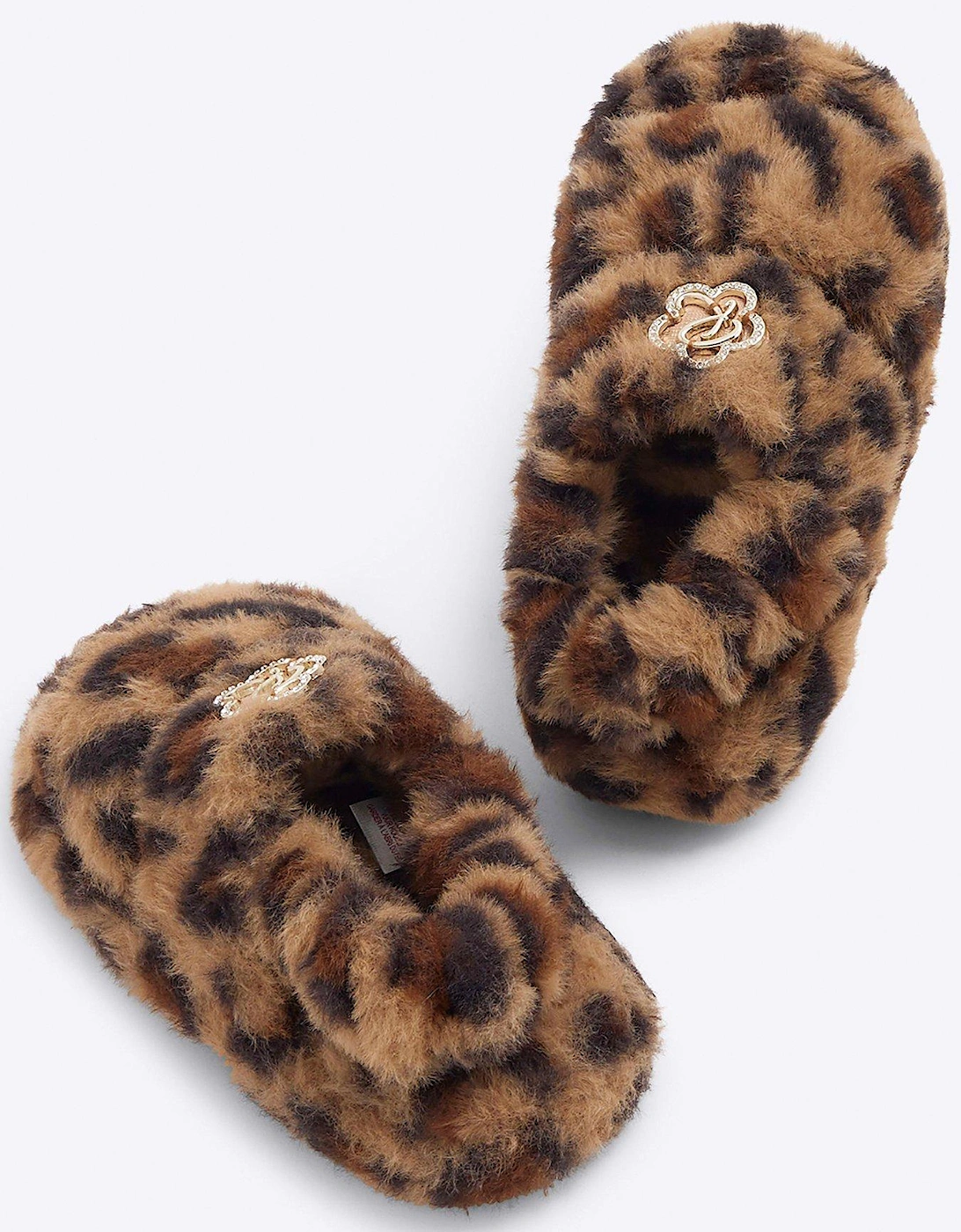 Faux Fur Leopard Slippers - Brown