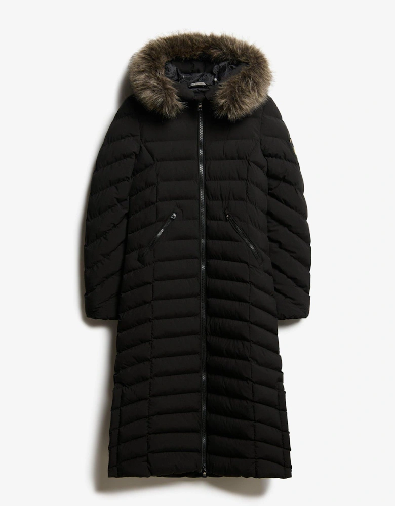 Fuji Faux Fur Hooded Longline Jacket - Black