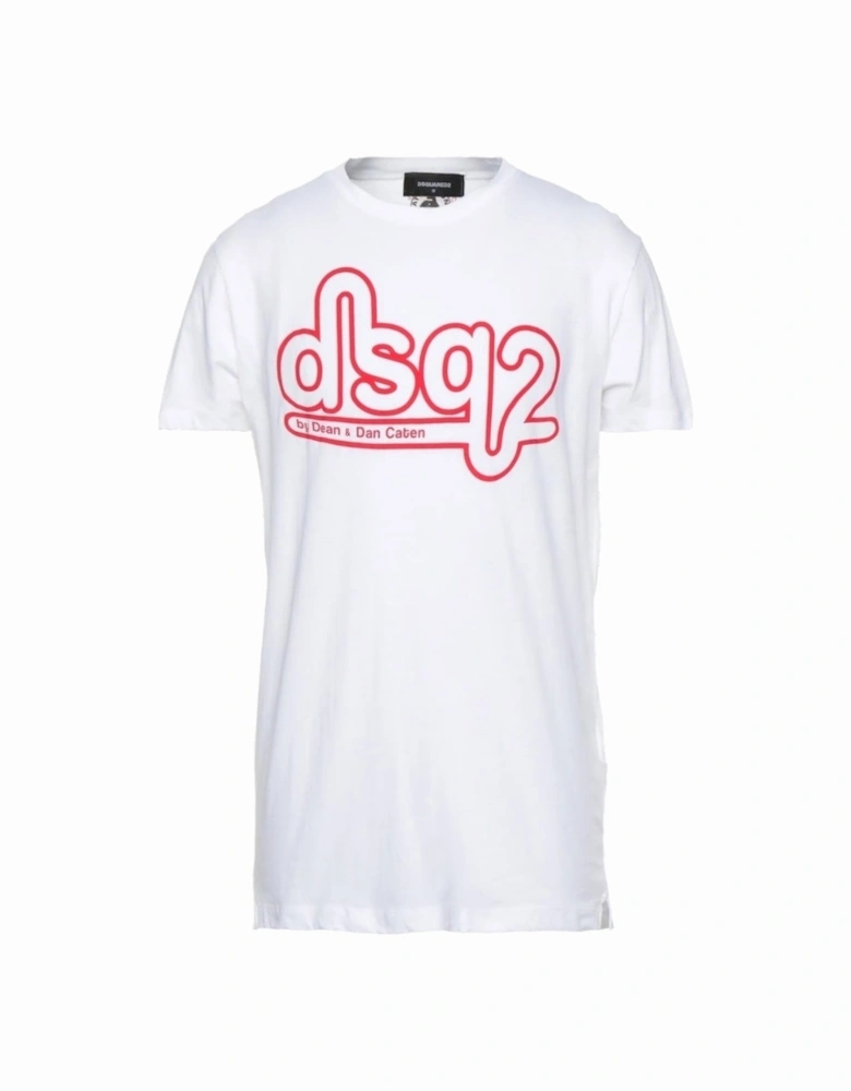 Cigarette Fit Bubble DSQ2 Logo White T-Shirt