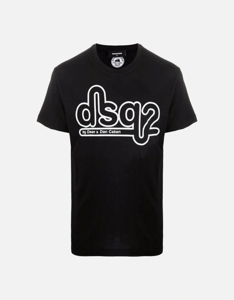 Cigarette Fit Bubble DSQ2 Logo Black T-Shirt