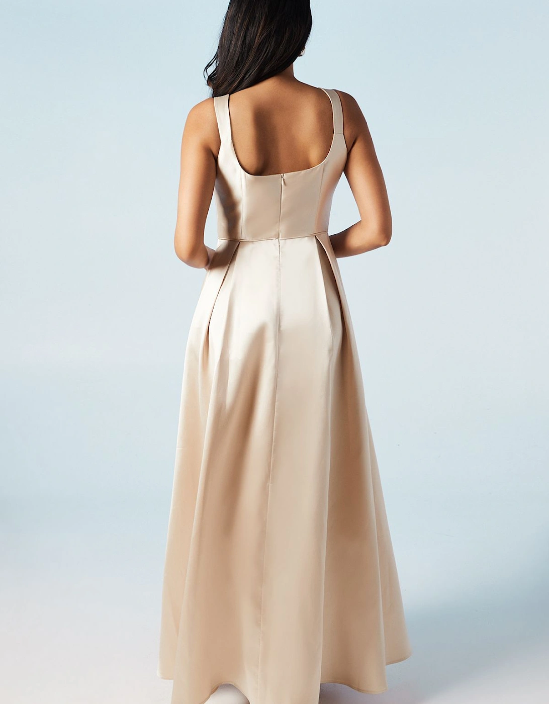 Scoop Neck Full Skirted Twill Bridesmaids Dress