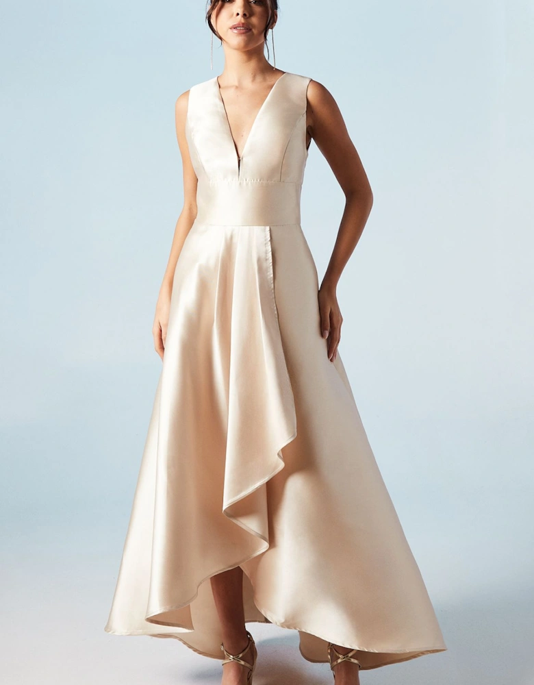 Honoured Sleeveless Plunge Waterfall Twill Maxi Bridesmaid Dress