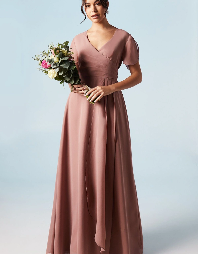 Petal Sleeve Chiffon Bridesmaids Maxi Dress