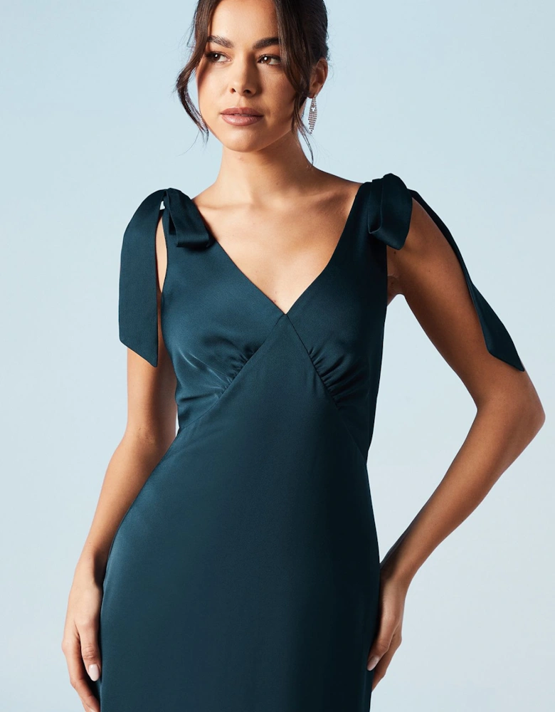 Satin Back Crepe Tie Shoulder Bridesmaids Dress