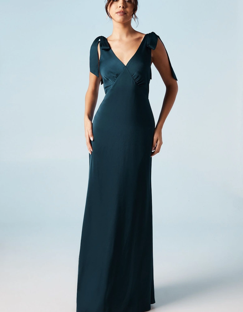 Satin Back Crepe Tie Shoulder Bridesmaids Dress