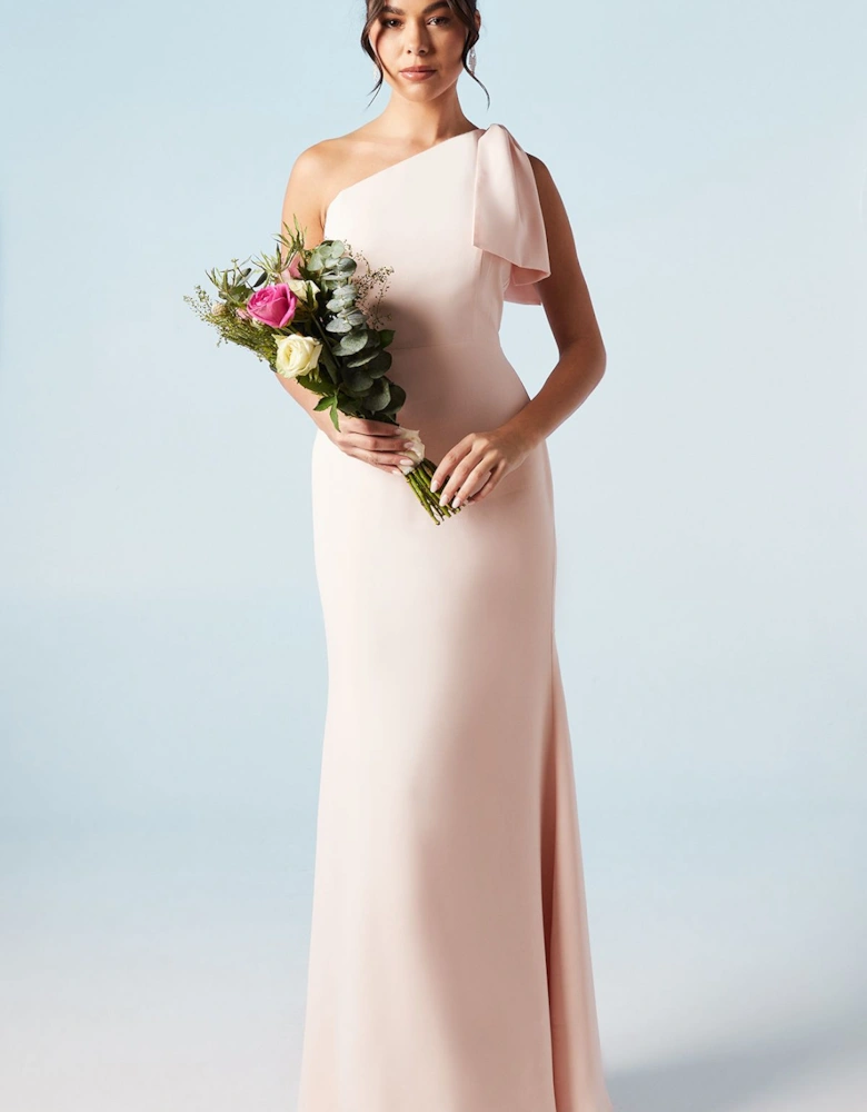 Bow One Shoulder Puddle Bridesmaids Maxi Dress