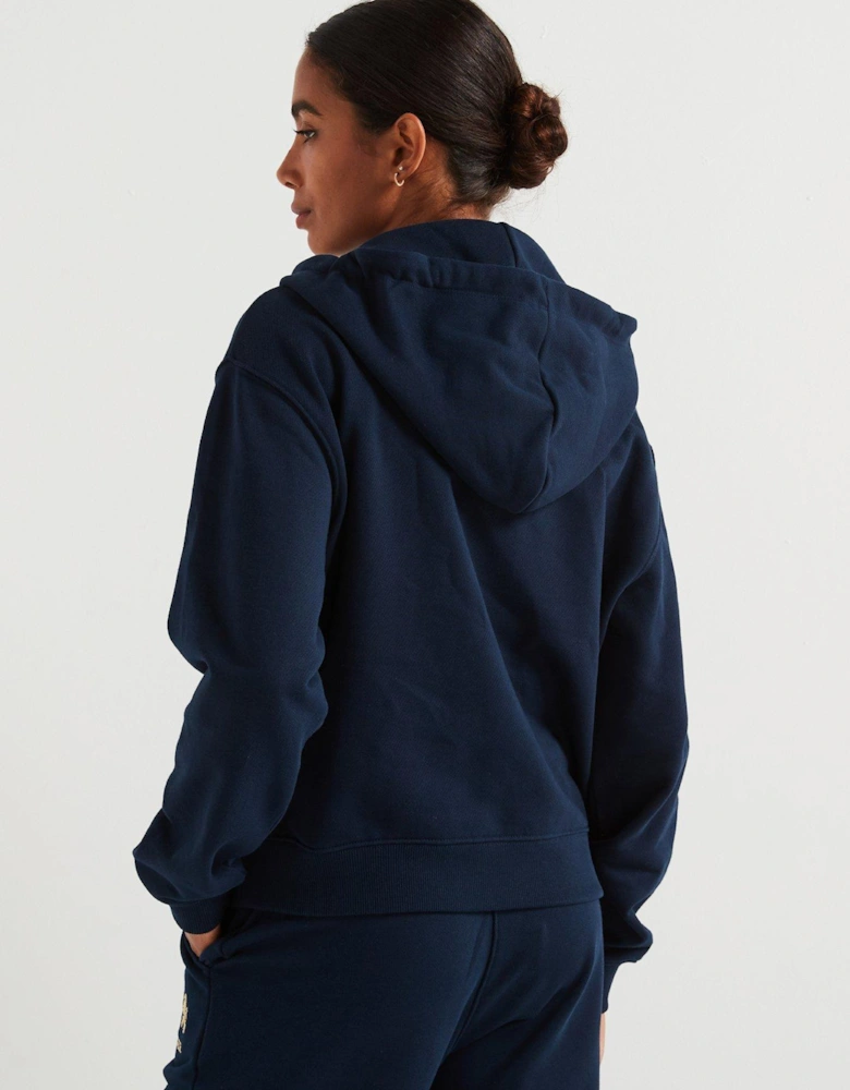 Varsity Crest Logo Zip Through Hoodie - Navy