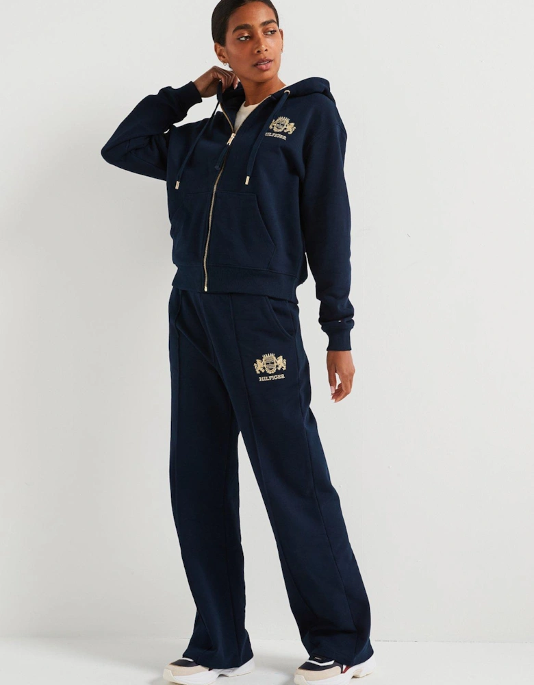 Varsity Crest Logo Zip Through Hoodie - Navy