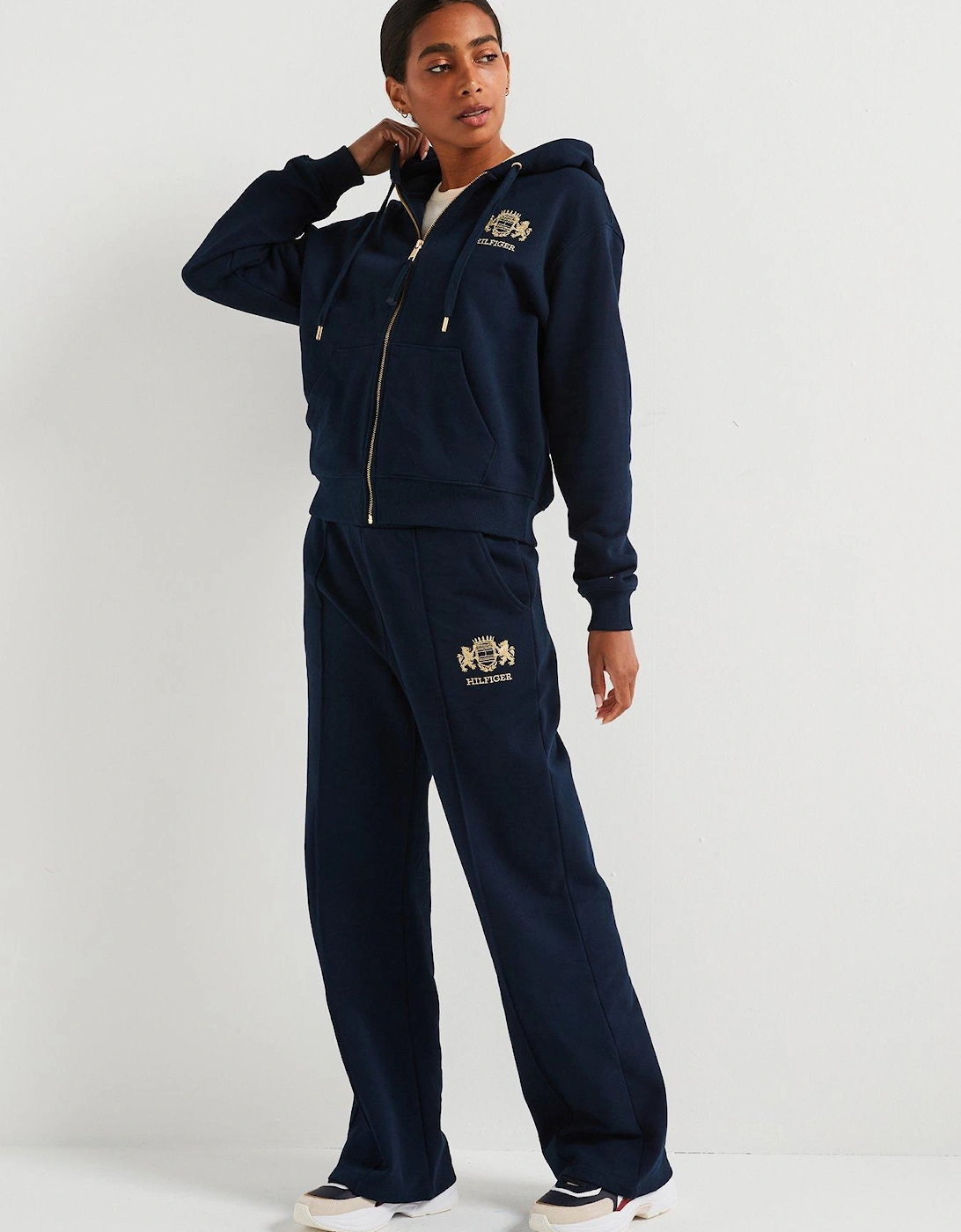 Varsity Crest Logo Zip Through Hoodie - Navy