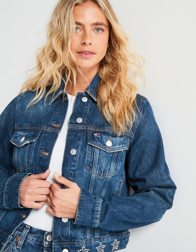 Studded Detail Denim Jacket - Navy