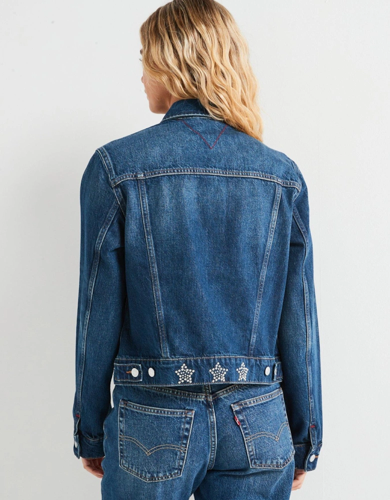 Studded Detail Denim Jacket - Navy