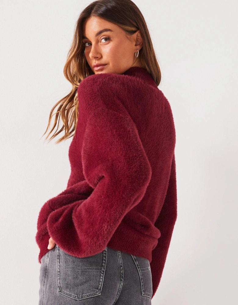 Fluffy Knit Jumper - Red