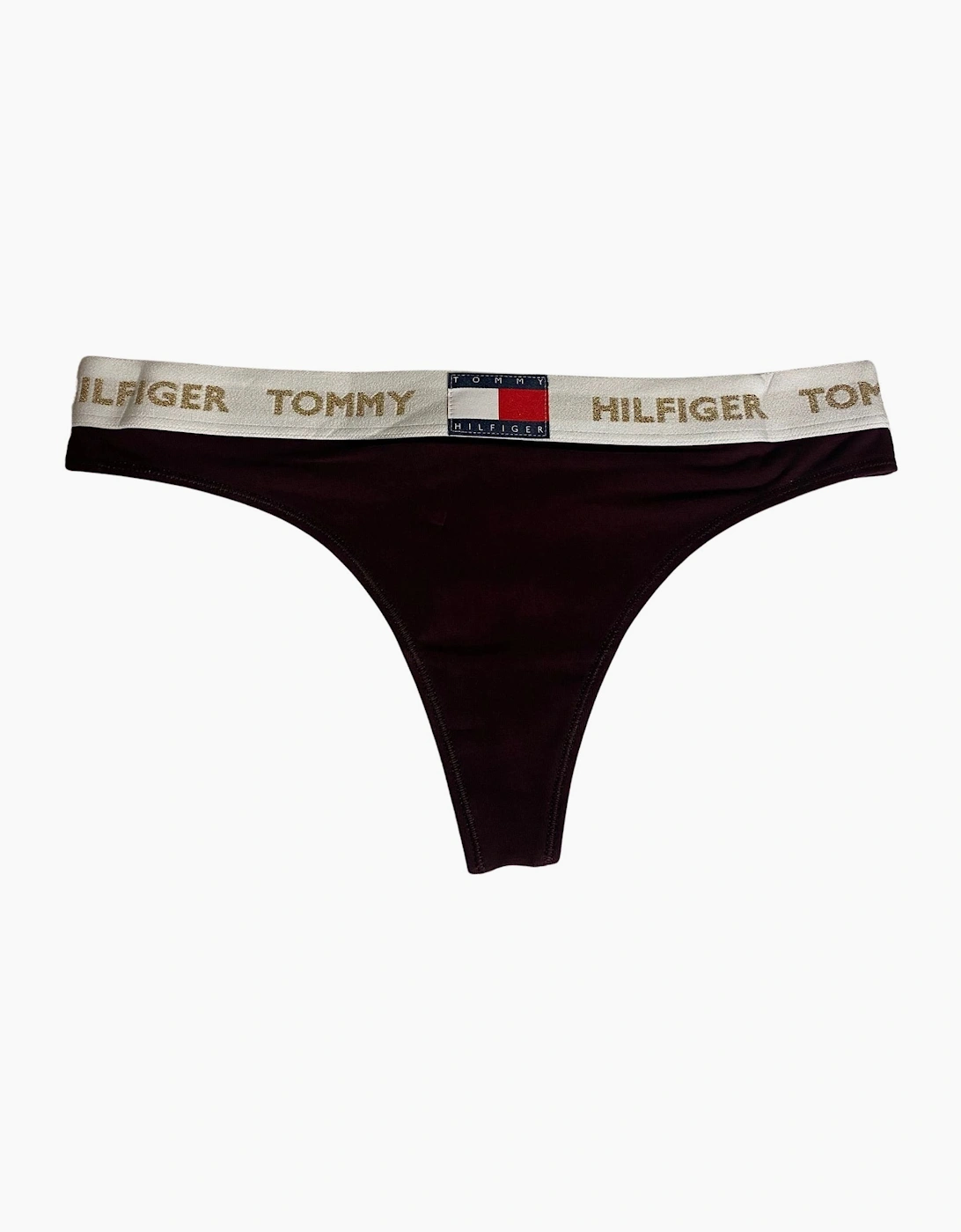 Tommy Hilfiger Women's Black/Black Golden Heritage Thong, Burgundy  8 Xs