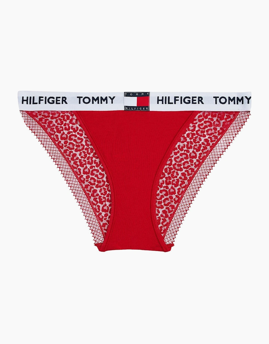 Tommy Hilfiger Women's Heritage Logo Lace Tanga Bikini Brief, Red - Size: 16