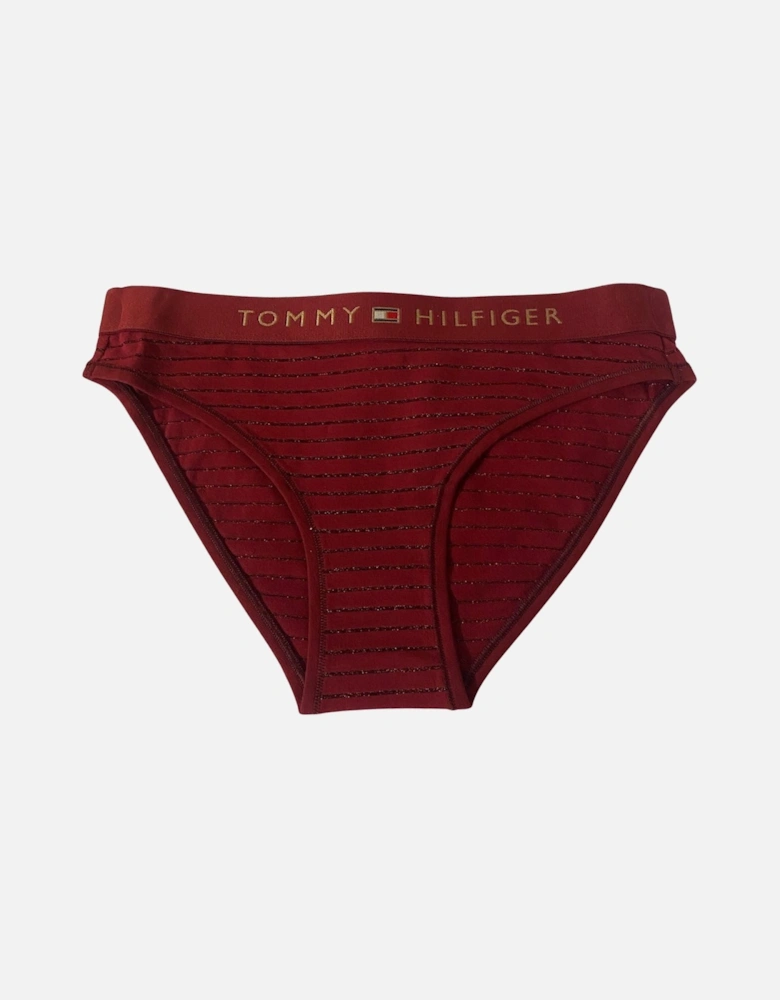 Lurex Pinstripe Bikini Brief, Deep Rouge