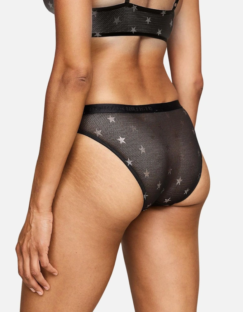 Silver Stars Lace Bikini Brief, Black