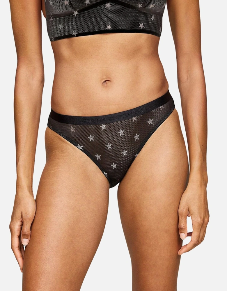 Silver Stars Lace Bikini Brief, Black