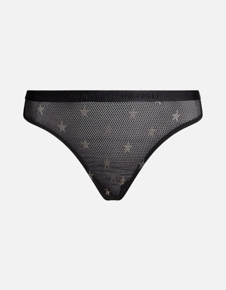 Silver Stars Lace Thong, Black