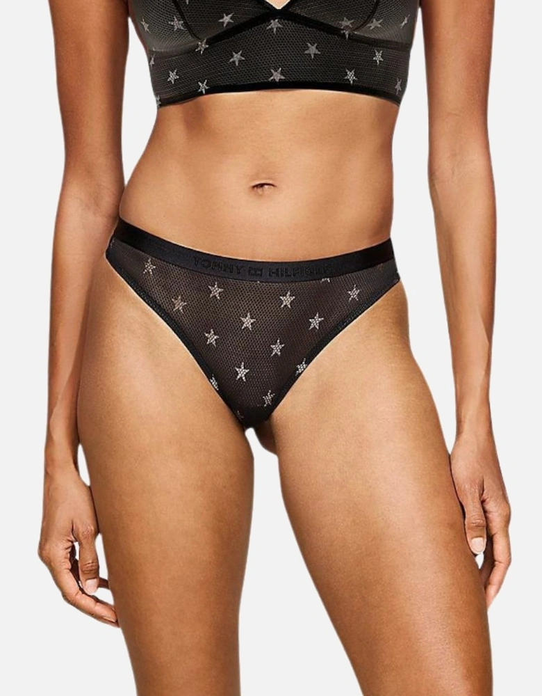 Silver Stars Lace Thong, Black