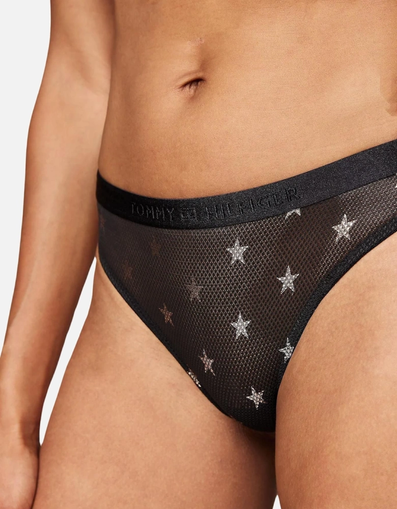 Silver Stars Lace Thong, Black