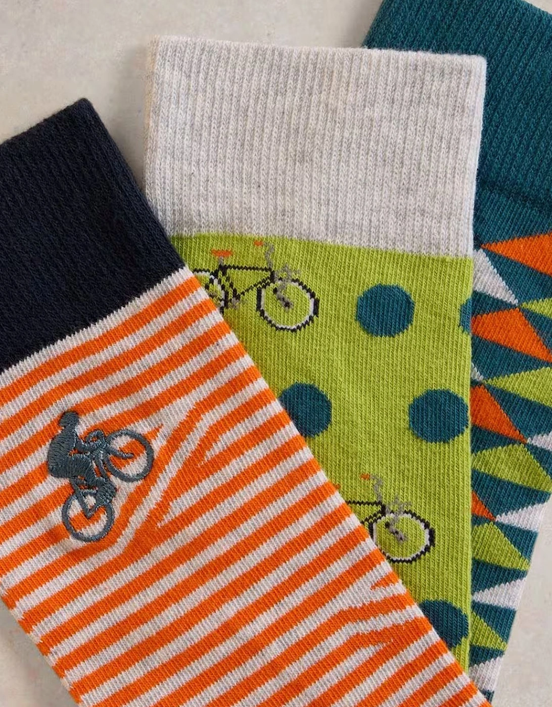 Men's 3 Pack Bicycle Geo Socks Orange Multi