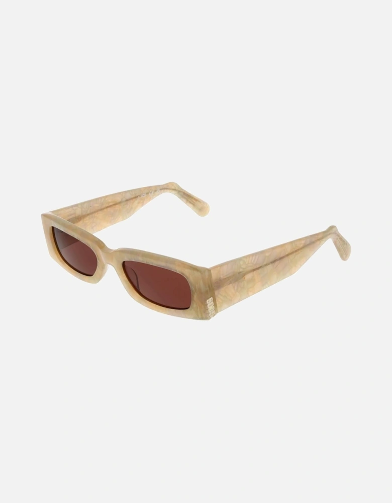 Full-Rim Rectangle Sunglasses with Burgundy Lenses Unisex - Cream