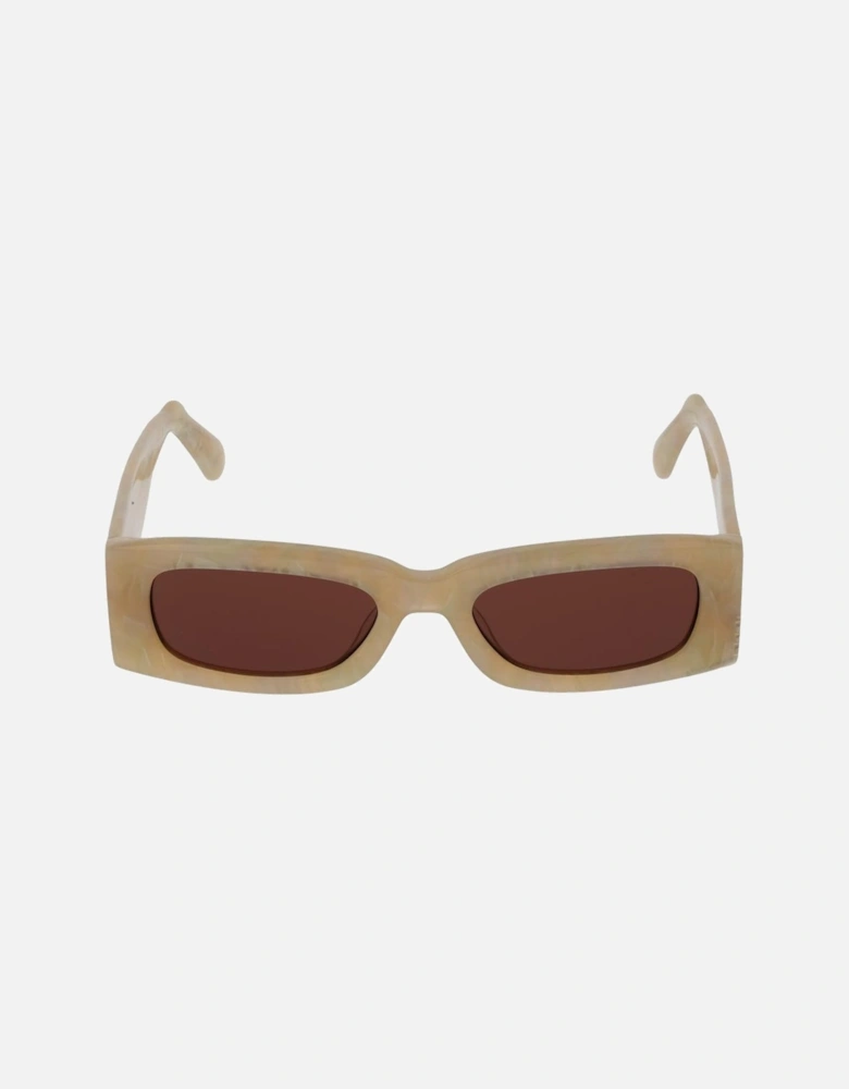 Full-Rim Rectangle Sunglasses with Burgundy Lenses Unisex - Cream