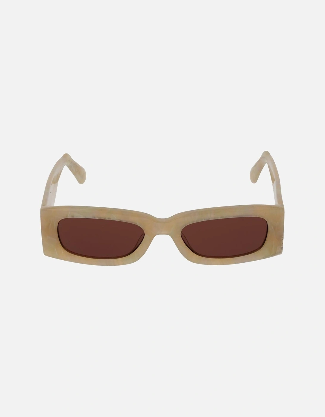 Full-Rim Rectangle Sunglasses with Burgundy Lenses Unisex - Cream