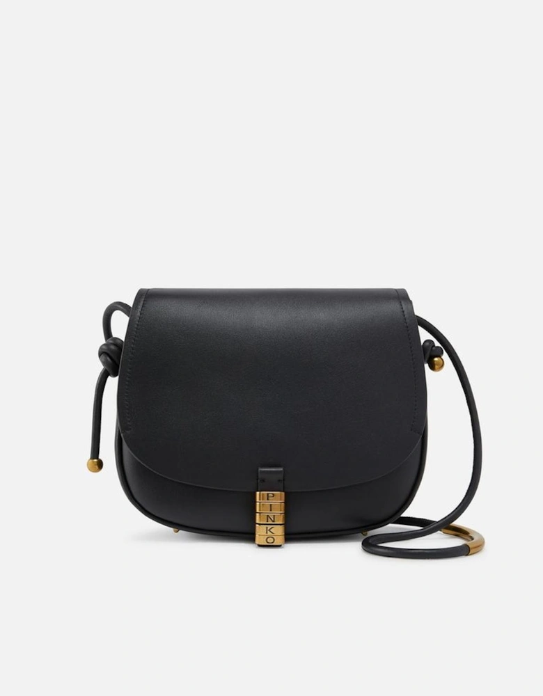 Leather Shoulder Bag with Logo and Gold-tone Hardware Women - Black