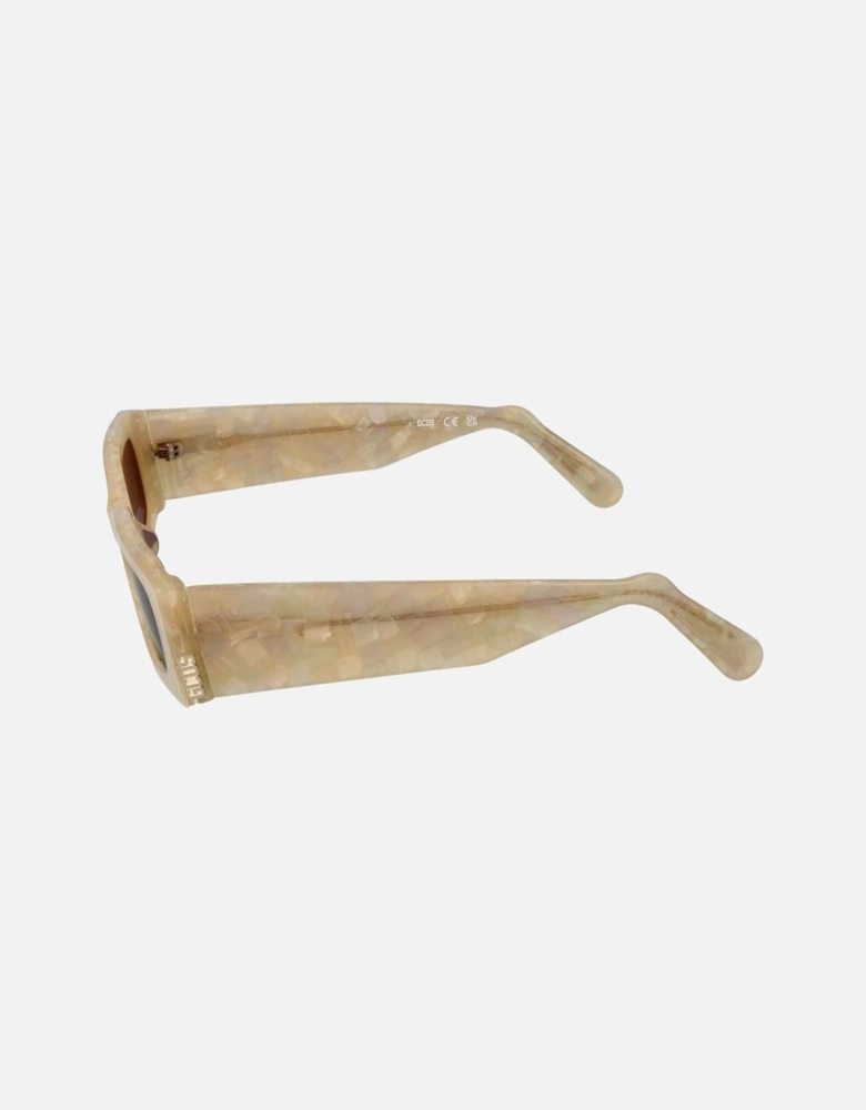 Full-Rim Rectangle Sunglasses with Burgundy Lenses Unisex - Cream