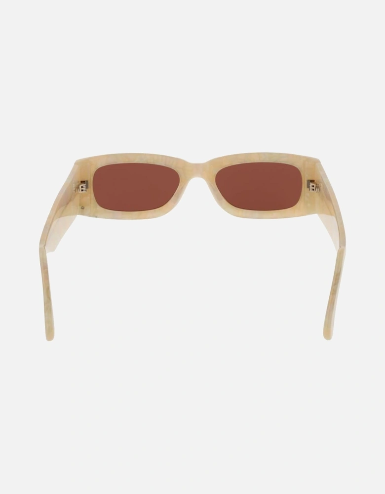 Full-Rim Rectangle Sunglasses with Burgundy Lenses Unisex - Cream