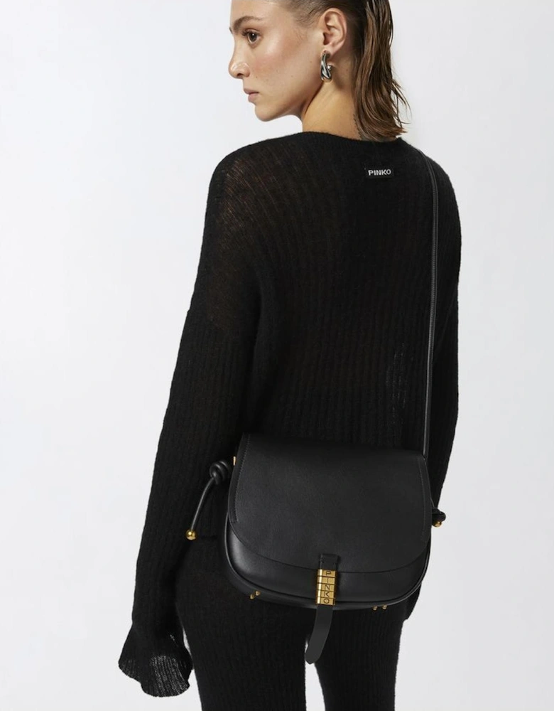 Leather Shoulder Bag with Logo and Gold-tone Hardware Women - Black