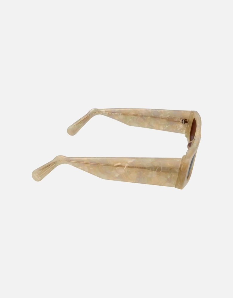 Full-Rim Rectangle Sunglasses with Burgundy Lenses Unisex - Cream